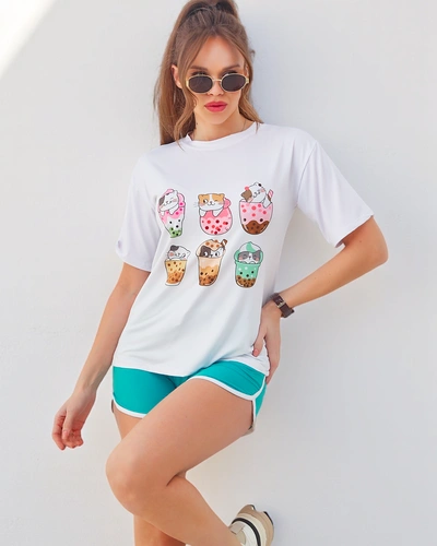 Royalfashion Damen Sportset mit T-Shirt und Shorts Kitty Cat