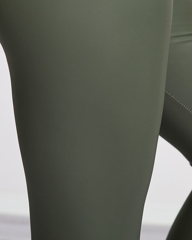 Dunkelgrüne Leggings aus Kunstleder für Damen - Kleidung