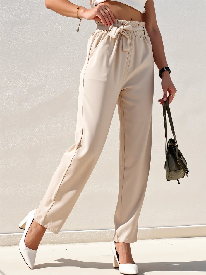 Royalfashion Einfache Damenhose aus Stoff mit einem Gürtel