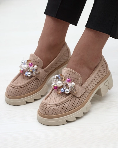 Durchbrochene Mokassins für Damen in Hellbraun Peloga- Footwear