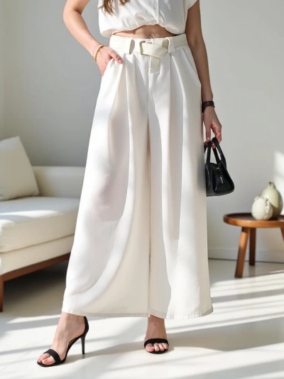 Royalfashion Weite Damenhose mit Gürtel