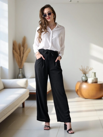 Royalfashion Weite Damenhose mit einem Gürtel