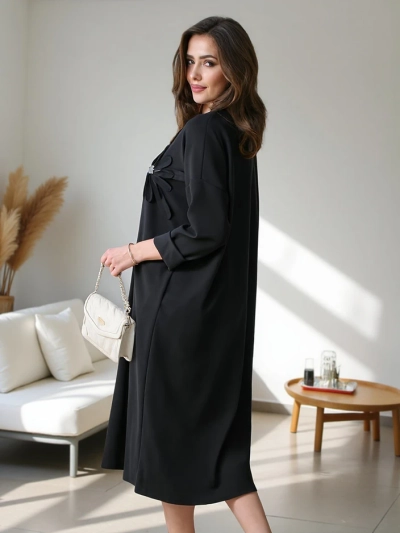 Royalfashion Damen Midi Kleid Stoff Oversized mit Blume