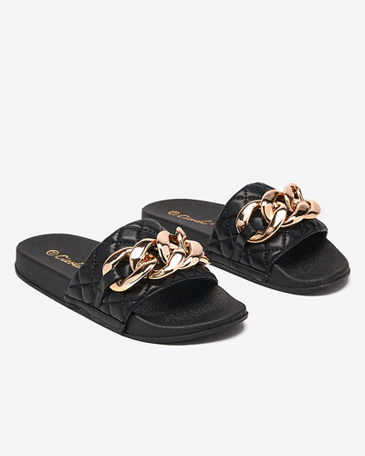 Schwarze Damenhausschuhe mit Lyrynn-Dekoration - Schuhe
