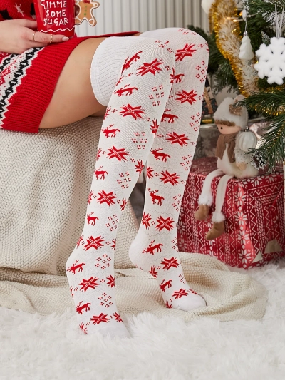 Royalfashion Damen-Weihnachts-Kniestrümpfe in Weiß