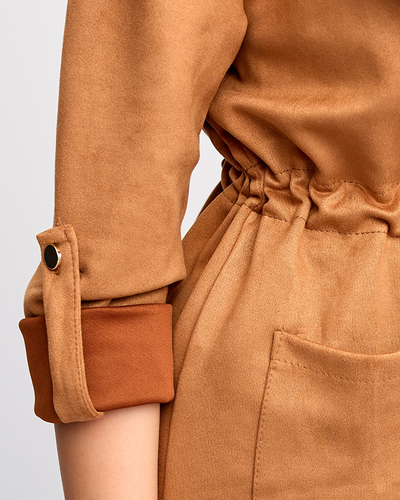 Kamel-Cape-Jacke aus Öko-Wildleder für Damen mit Bindeband in der Taille - Kleidung