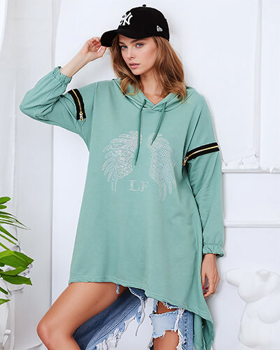 Royalfashion Grünes Damen-Sweatshirt in Übergröße mit Reißverschlüssen