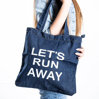 Marineblaue Damen-Stoffhandtasche mit der Aufschrift "Let's run away" - Handtaschen