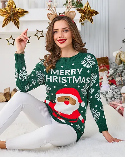 Royalfashion Damen Weihnachtspullover mit Weihnachtsmann