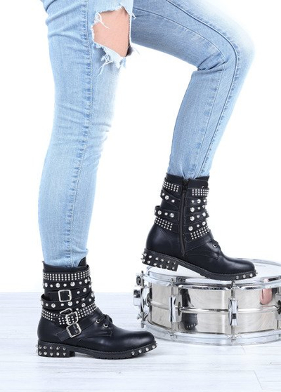 Czarne workery z ćwiekami Alex - Obuwie