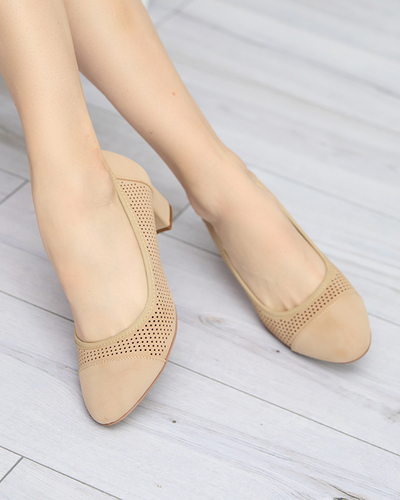 Durchbrochene Damenpumps auf Säule in Beige Pollam - Schuhe