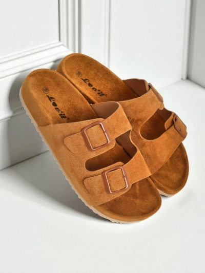 Royalfashion Damen Pantoletten aus Öko-Wildleder mit Schnallen Bella Duo