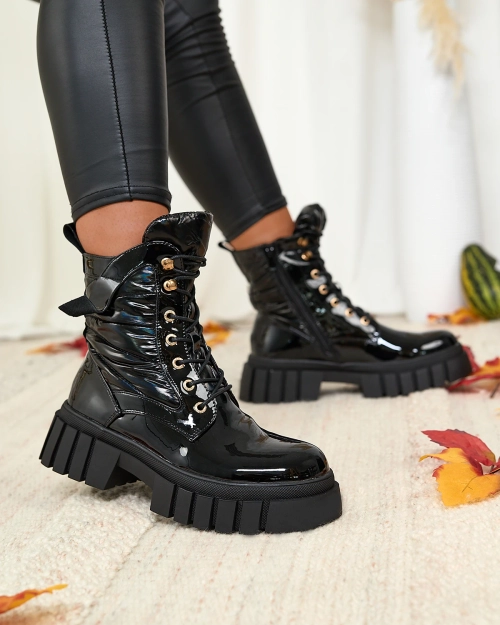 Чоботи Royalfashion Жіночі лаковані чорні Wefetto