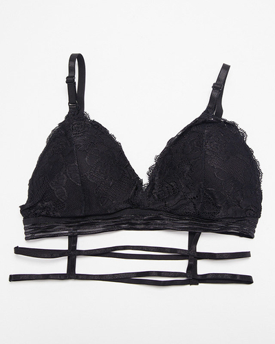 Schwarzer Damen-BH mit Spitze und Streifen - Unterwäsche