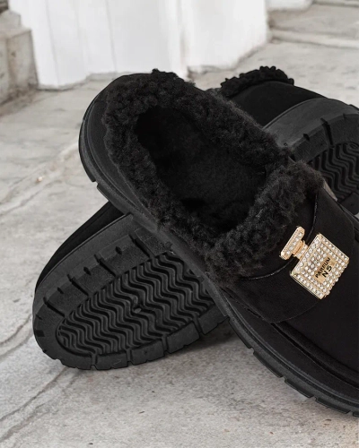 Schwarze Kalliope-Schuhe mit Plattform und Fell