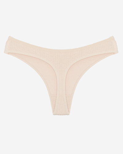Beige gerippter Damen-Tanga-Slip mit Aufnäher- Unterwäsche