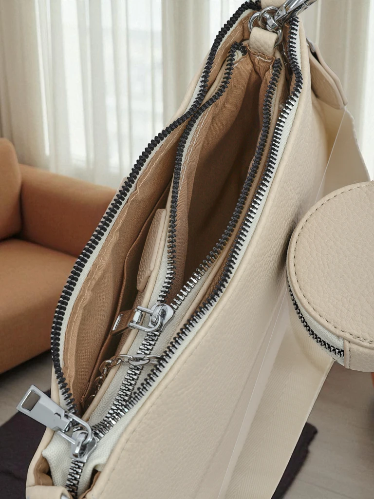 Damen Lederhandtasche Perseida Multi Beige mit Kette und Tasche