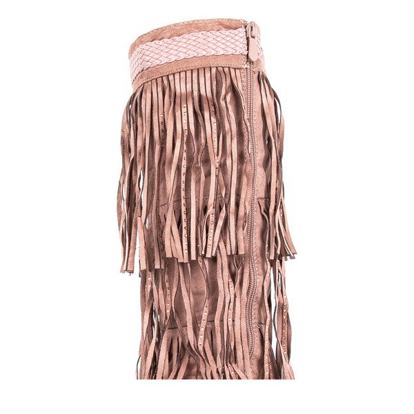 Rosa Stiefel mit Keilabsatz und Bahroma-Fransen - Schuhe