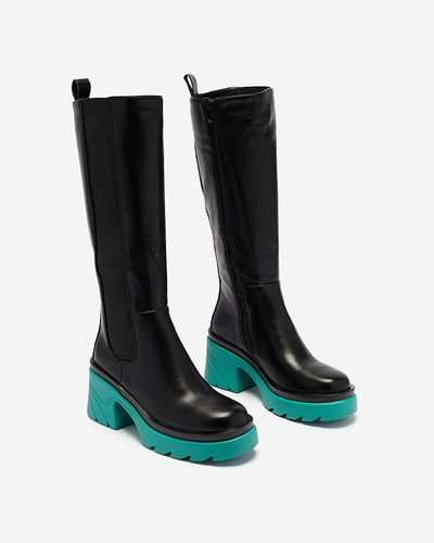 Schwarze Damenstiefel mit fester blauer Sohle Berisa - Footwear