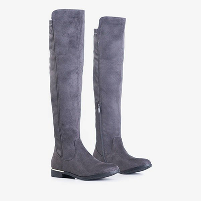 Graue Overknee-Stiefel für Damen mit flachen Absätzen von Conti - Shoes