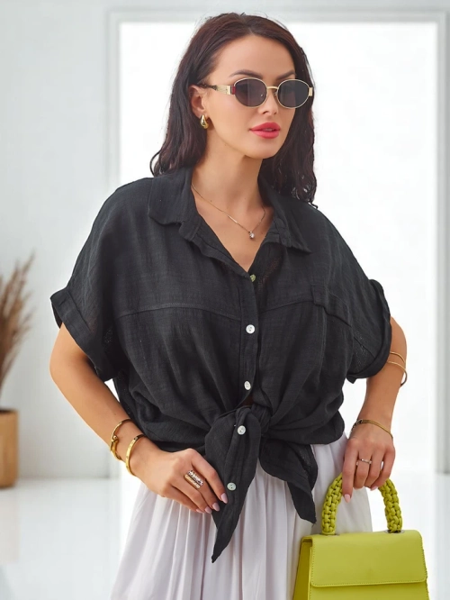 Royalfashion Жіноча бавовняна сорочка з тисненням та коротким рукавом