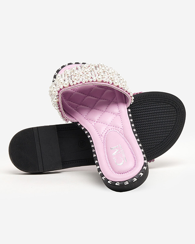 Damenhausschuhe mit Perlen in Lila Loppo - Schuhe