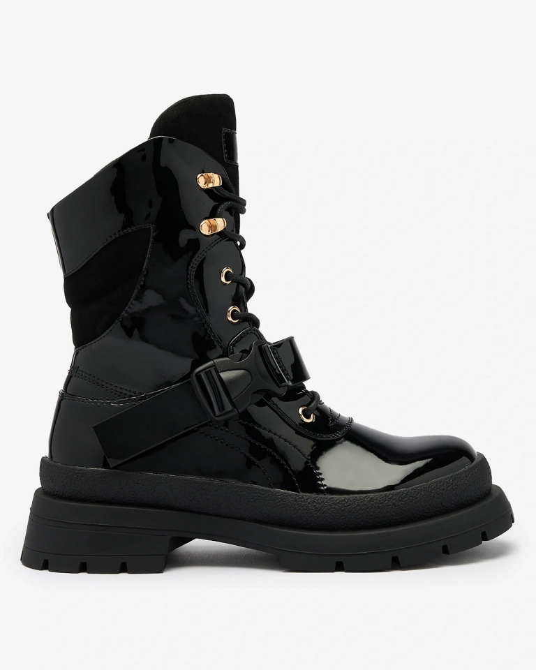 Royalfashion Damen Lackstiefel in schwarz Setogy