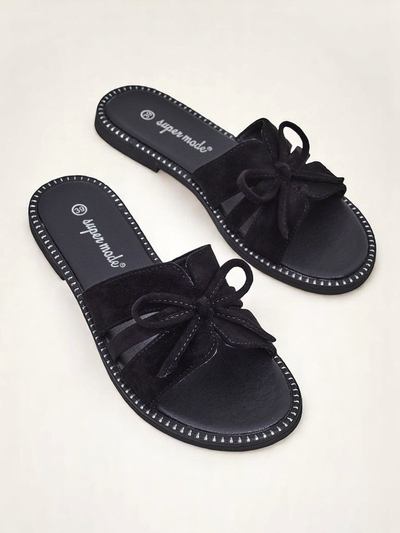 Royalfashion Damen-Slipper mit flacher Sohle und Schleife Gerber