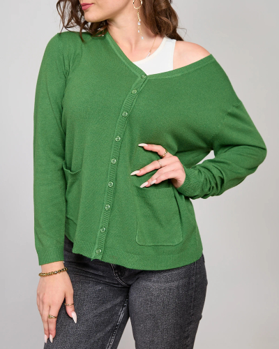 Royalfashion Green Damen Strickjacke Pullover mit Taschen