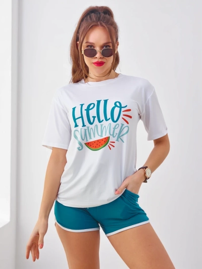 Royalfashion Damen Sportset mit T-Shirt und Shorts Hallo Sommer