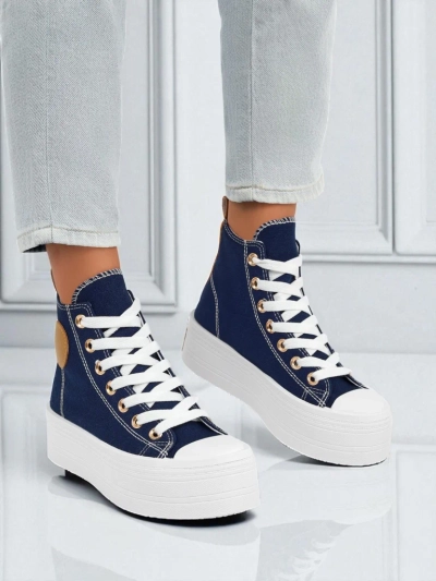 Adelina Capri Marineblaue Damen-Sneakers auf flacher 4,5 cm Plattform