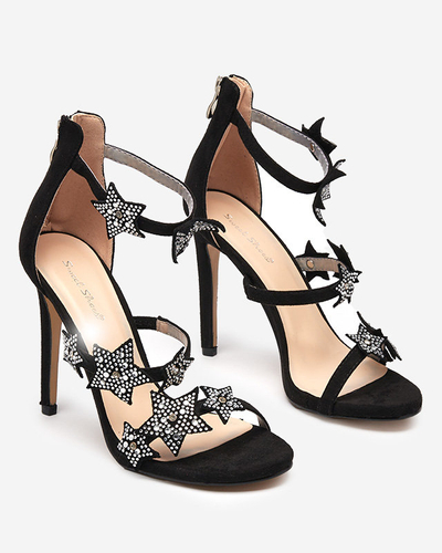 Royalfashion Schwarze Damen Stiletto-Sandalen mit Sternen Stareli