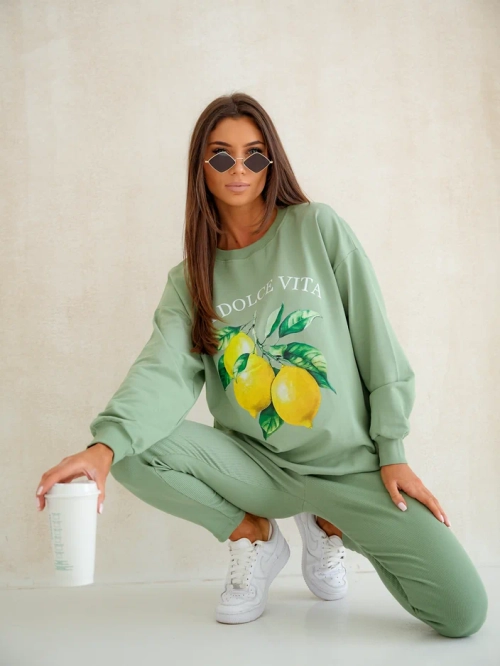 Royalfashion Котоновий жіночий комплект з лимонним світшотом та легінсами