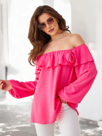 Royalfashion Damenbluse im spanischen Stil mit Rüsche und Blume