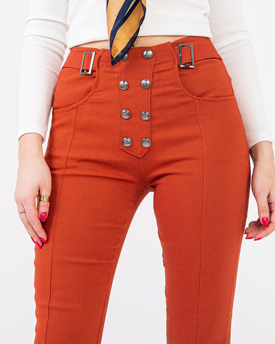 Damen-Treggings aus braunem Stoff mit dekorativen Knöpfen - Kleidung