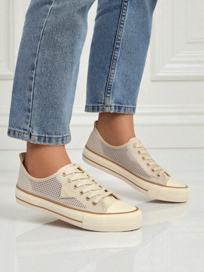 Aurelia Beige - Damen Stoff-Sneakers mit flacher 3 cm Sohle