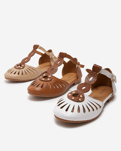 Beigefarbene durchbrochene Damen-Ballerinas mit Ausschnitten an den Seiten Erraf-Footwear
