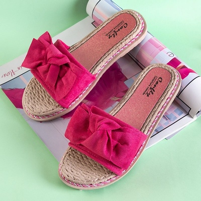 Fuchsiafarbene Damenhausschuhe mit Foas-Schleife - Schuhe