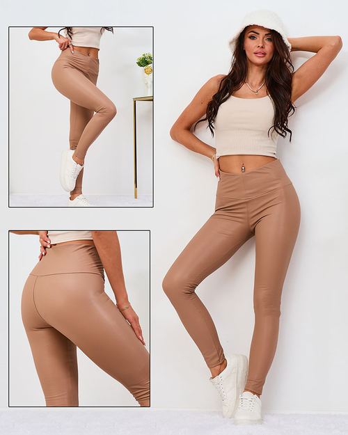 Жіночі легінси з екошкіри Royalfashion коричневого кольору