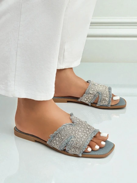 Royalfashion Damenpantoletten mit Strasssteinen CrystalEase