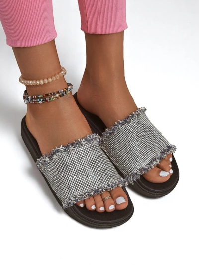 Royalfashion Damen Pantoletten mit flacher Sohle SparkleWalk