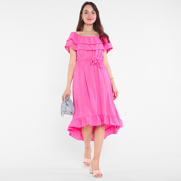 Fuchsia Damenkleid mit Rüschen - Kleidung