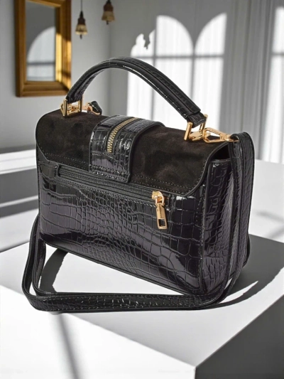 Damen Handtasche Cassia Nero klassisch schwarz Öko-Leder Wildleder stilvoll