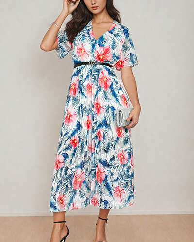 Royalfashion Damen plissiertes florales Midikleid