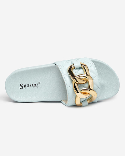 OUTLET Blaue gesteppte Damenpantoffeln mit goldener Kette Eteris - Footwear