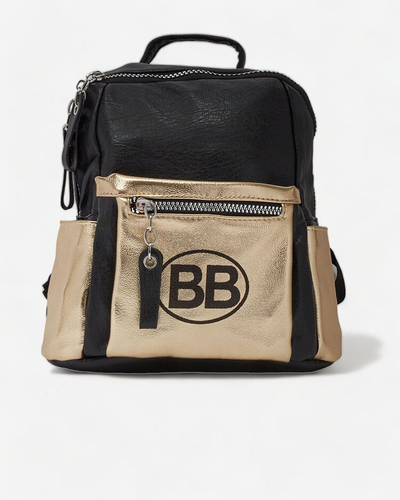 Royalfashion Schwarzer kleiner Damen-Öko-Leder-Rucksack mit goldener Tasche