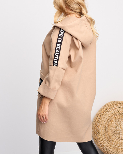 Жіноче пальто жакет бежевого кольору з написами - Clothing