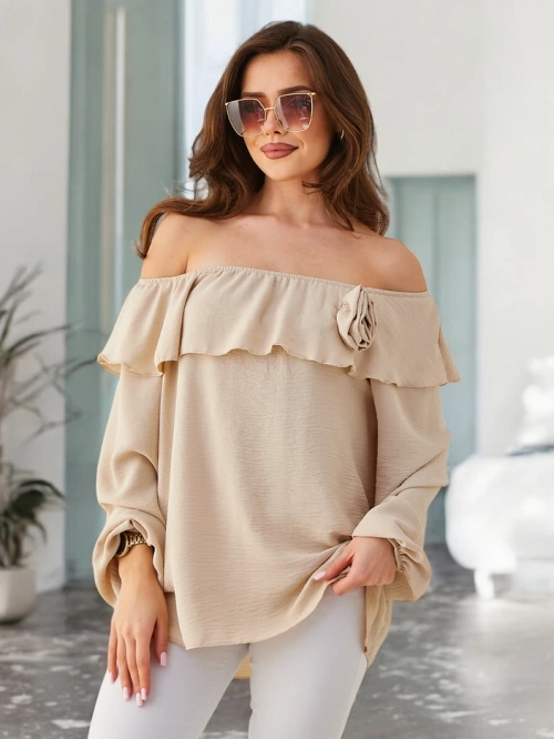 Royalfashion Жіноча блузка в іспанському стилі з рюшами та квіткою