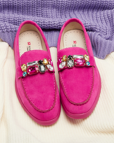 Eco Wildleder fuchsia Damen Mokassins mit dekorativen Kristallen Nellens- Footwear