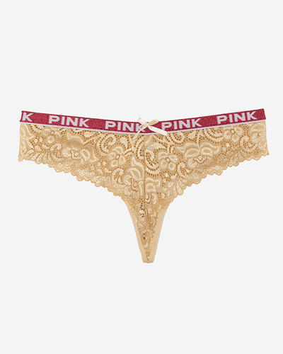 Tanga-Höschen aus beigefarbener Spitze für Damen - Unterwäsche